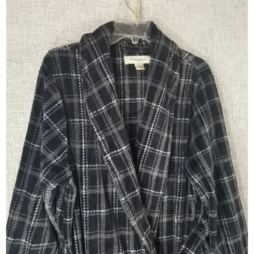 Tommy Bahama Plush Fleece‎ Bath Robe Men's S-M Black White Plaid